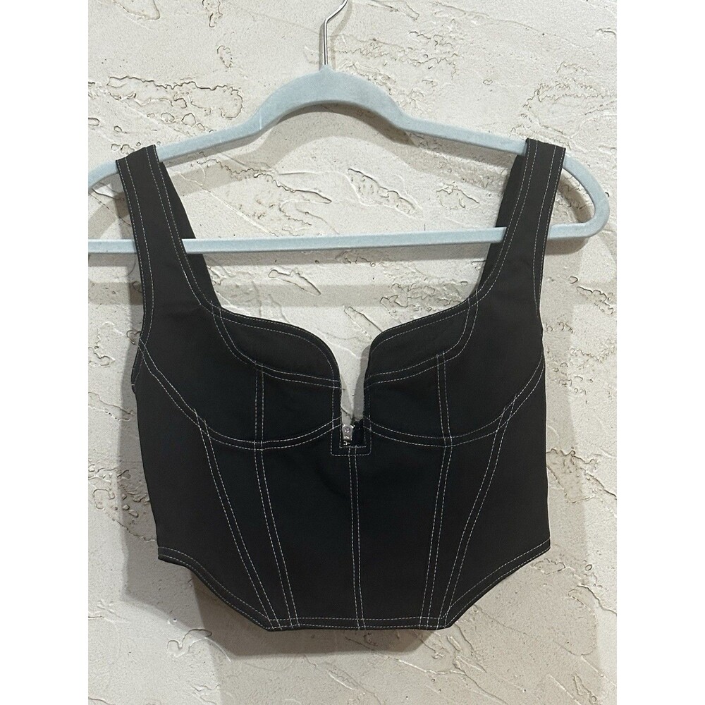 White Fox Boutique Black Bustier Top with Contrasting White Stitching size Small